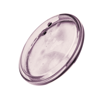 A translucent round petri dish, set against a plain background.